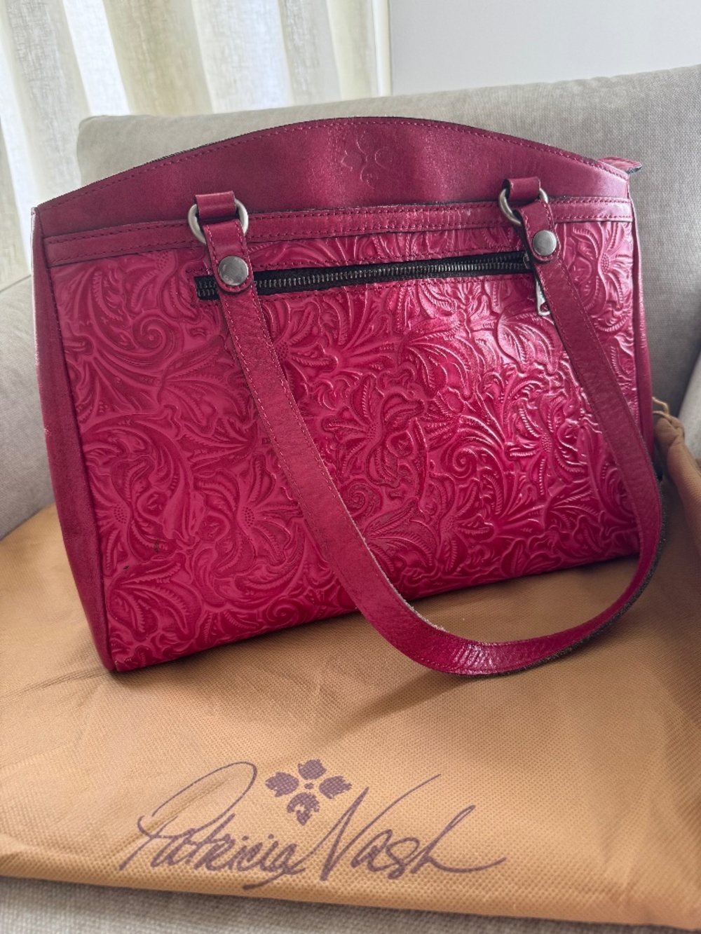 Patricia Nash Fuscia Pink Magenta Poppy Tooled Leather Handbag Country